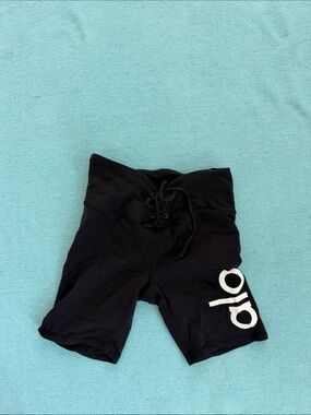 ALO Black Lace-Up Bike Shorts with Logo small